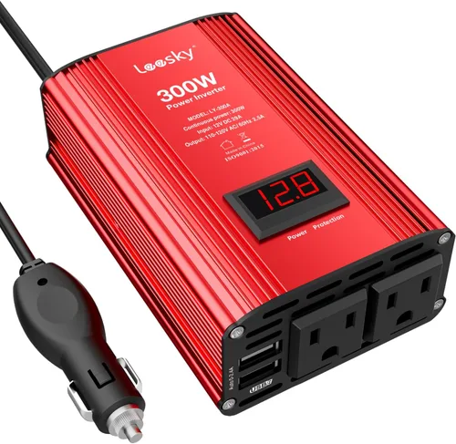 Inversor de corriente para automóvil de 300 W, 12 V CC a 110 V CA, adaptador de convertidor de coche con pantalla LCD para monitor de estado de