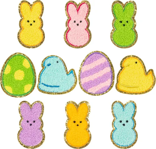 X1zuue 10Pcs Parches para planchar de Pascua, parches de conejito Peeps de chenilla para rodillas, parches de conejo, pollito, huevo de Pascua con