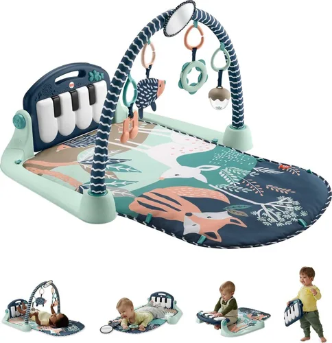 Miniatura 8 de Fisher-Price Alfombrilla de actividad para bebés Glow & Grow Kick & Play Piano Gym, versión en español, juguete de aprendizaje musical azul