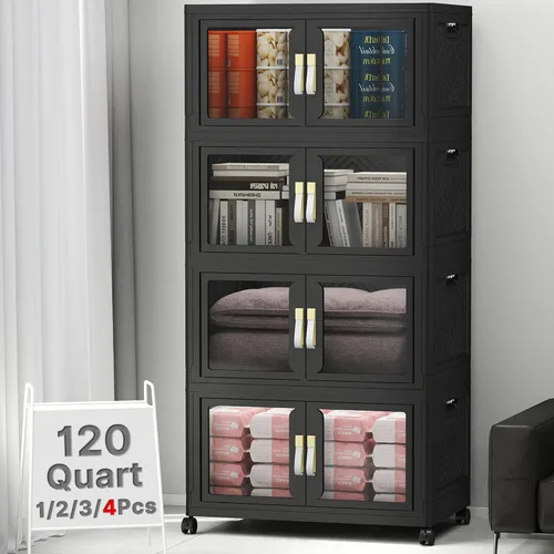 Miniatura 31 de Stackable Storage Bins with Lids, Clear Doors, 120QT Storage Bins Large Storage Cabinet Foldable Collapsible Closet Organizers for Bedroom Dorm