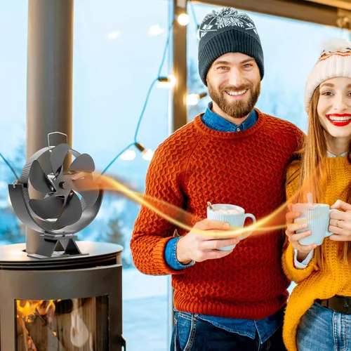 Miniatura 8 de Ventilador de estufa de leña, ventilador de chimenea de ángulo ajustable, ventilador de estufa de calor de 6 aspas para madera/quemador