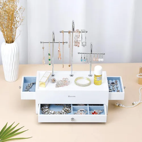 Miniatura 9 de Homde Organizador de joyas para collares, aretes, anillos con ganchos de metal (blanco)