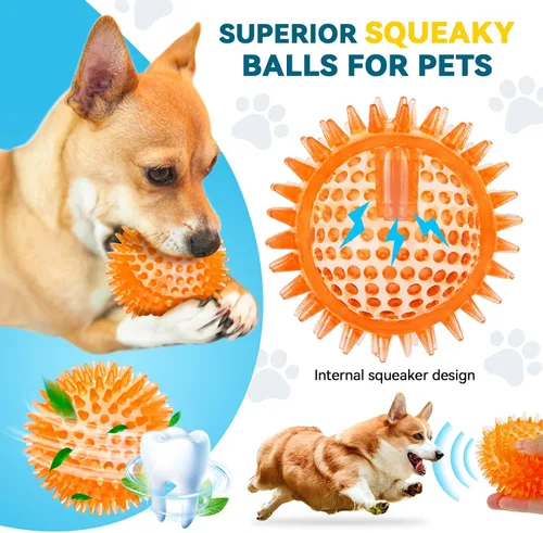 Miniatura 5 de SHARLOVY Pelota de juguetes para perros grandes de 3.5", paquete de 6 juguetes chirriantes, duraderos para masticadores agresivos, pelota con púas