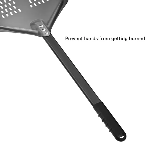 Miniatura 6 de G.a HOMEFAVOR Cáscara de pizza perforada de 14 x 17 pulgadas, 35 pulgadas en total, rectangular de aluminio para torneado de pizza con mango