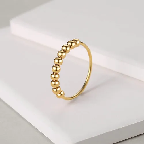 Miniatura 2 de Anillo de ansiedad antiestrés para mujer, anillo giratorio de plata de ley 925/oro con cuentas - Joyería para el alivio del estrés, regalo ideal