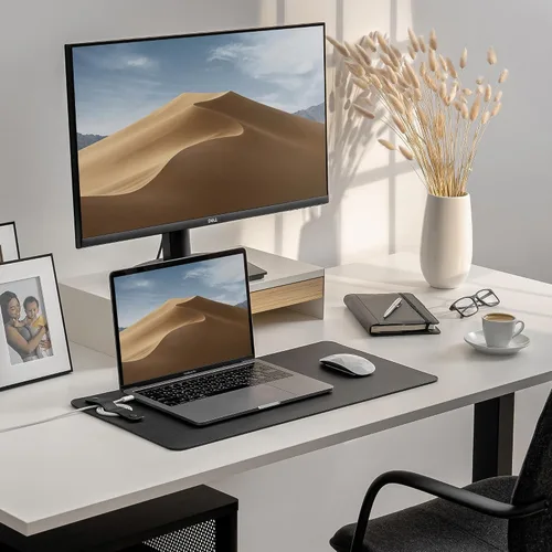 Miniatura 7 de Hidemont Tapete de escritorio de cuero de grano completo, tapete de escritorio personalizado de cuero real, organizador de cable para teclado