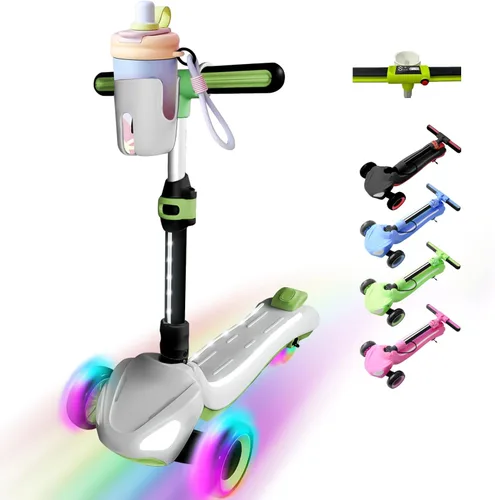 Miniatura 12 de Patinete eléctrico de 3 ruedas para niños de 3 a 10 años, con cesta de almacenamiento, pantalla LCD, luces de cuerpo completo, cubierta ancha, L