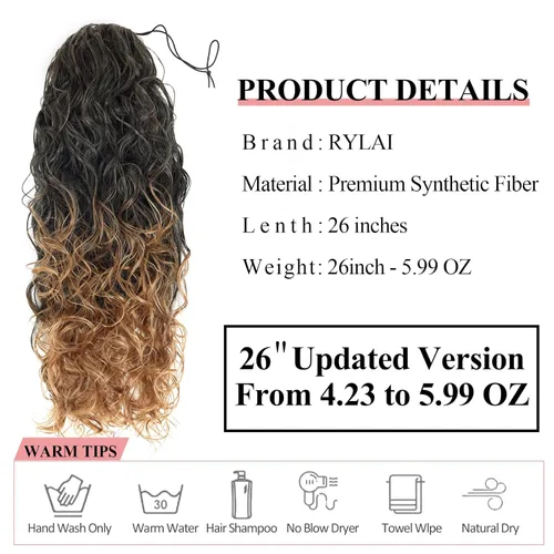 Miniatura 4 de Extensiones de cabello ombré 1B/27, cola de caballo para mujeres negras, extensiones de cola de caballo largas onduladas con cordón, extensiones
