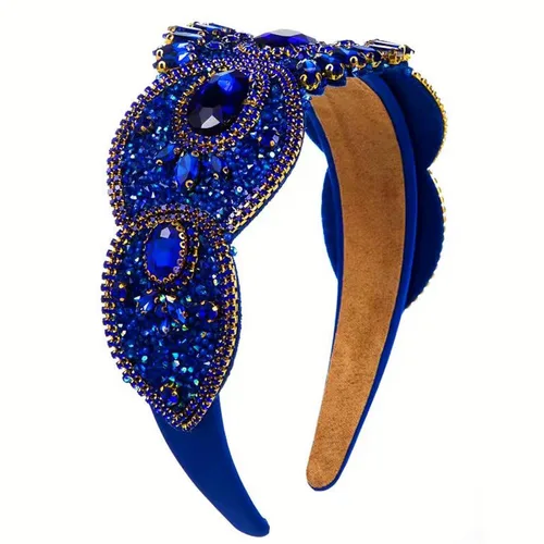 Diadema de moda para mujer, diadema decorativa de diamantes de imitación anchos para mujer, accesorios para el cabello para mujeres y niñas (azul