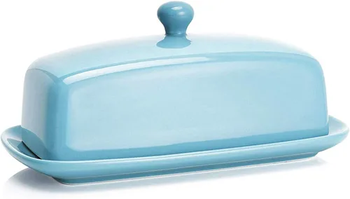 Miniatura 12 de Sweese - Mantequilla de porcelana con tapa, soporte de mantequilla de 7.8 pulgadas con cubierta de asa, recipiente de mantequilla perfecto para Rojo