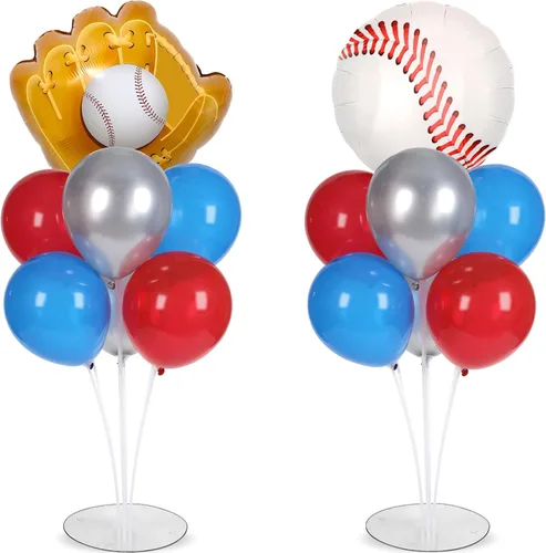 Miniatura 27 de Kit de soporte para globos de fiesta de fútbol 2 juegos con 2 globos de rugby de aluminio tipo bola, centro de mesa temático de fútbol para mesas