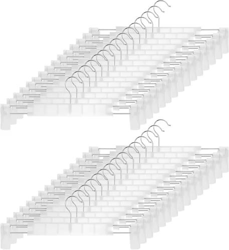 Miniatura 20 de GUANJUNE Perchas para pantalones, soportes para faldas que ahorran espacio con ganchos giratorios de 360°, clips ajustables, perchas para Rosa