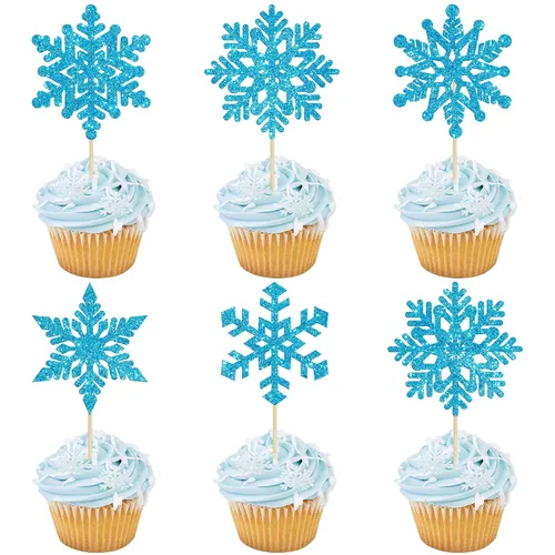 Miniatura 10 de Gyufise 24 adornos de copos de nieve Oh Baby para cupcakes con purpurina azul, decoración de pastel de baby shower congelado para baby shower