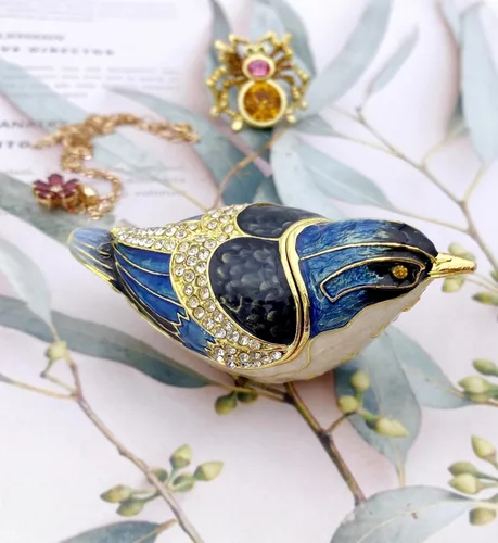 Miniatura 2 de JWT Astyle Bule-Naped Nuthatch - Cajas de baratijas con bisagras de cristal coleccionables, joyero para amantes de los pájaros, collares, anillos