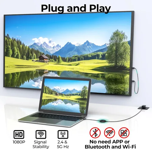 Miniatura 2 de SUIDEK Adaptador Dongle inalámbrico de pantalla HDMI con PD3.0 100W, decodificación 4K 1080P @60Hz salida, 98FT/30M USB-C a HDMI Transmisor
