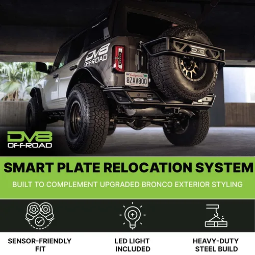 Miniatura 2 de DV8 Offroad Soporte de reubicación de matrícula trasera compatible con Ford Bronco 2021-2026 – 0.118 pulgadas de acero negro con recubrimiento