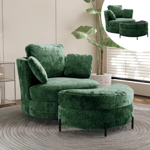Miniatura 29 de Chifee & Vingol Silla decorativa giratoria de gran tamaño de 40.35 pulgadas, silla redonda tapizada de barril con almohadas, sillas giratorias