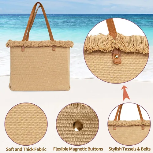 Miniatura 4 de BYF Bolsa de playa grande a prueba de arena para mujer, bolsa de lona gruesa, bonita bolsa de mano para viajes, vacaciones, gimnasio, compras