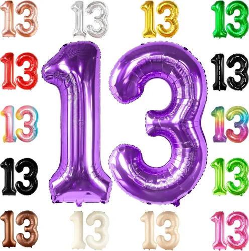 Miniatura 13 de KatchOn, Globos negros enormes del número 13, 40 pulgadas, globo negro de cumpleaños número 13 para decoraciones de cumpleaños de 13 para niños
