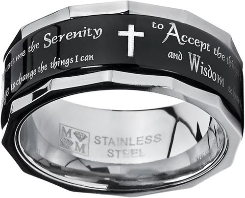 Miniatura 3 de Metal Masters Co. Anillo giratorio de oración de serenidad con cruz religiosa de acero inoxidable negro para hombre y mujer, 0.354in, Metal, Sin