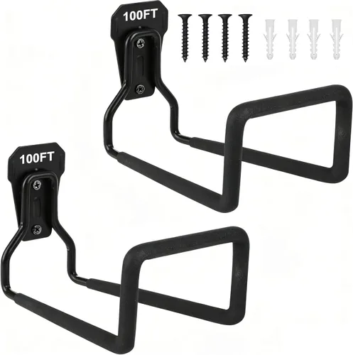 2 Pack Metal Hose Hanger Garden Hose Holder - Water Hose Holders Wall Mount, Heavy Duty Hose Holder Hook Holds Up to 100Ft for Outside Garden Hose,