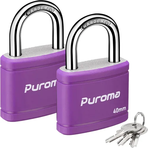 Miniatura 10 de Puroma Candado con llave con 2 llaves iguales, cerradura de casillero de 7/8 pulgadas, cerraduras de alta resistencia para puerta, cerrojo, caja