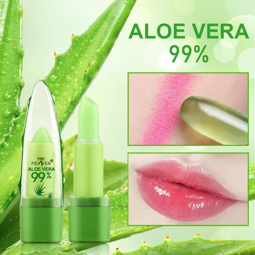 Miniatura 5 de Paquete de 2 lápices labiales de aloe vera, bálsamo labial nutritivo y regordete, bálsamo labial hidratante mágico que cambia de color, brillo