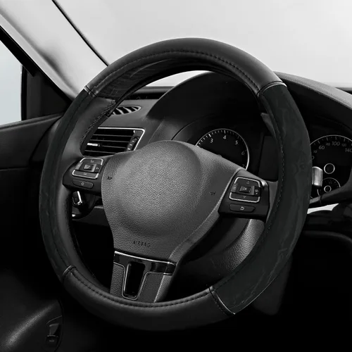 Miniatura 10 de PIC AUTO Funda para volante, protector de volante de automóvil de cuero de grano de seda, agarre cómodo, universal de 14.5 a 15.5 pulgadas