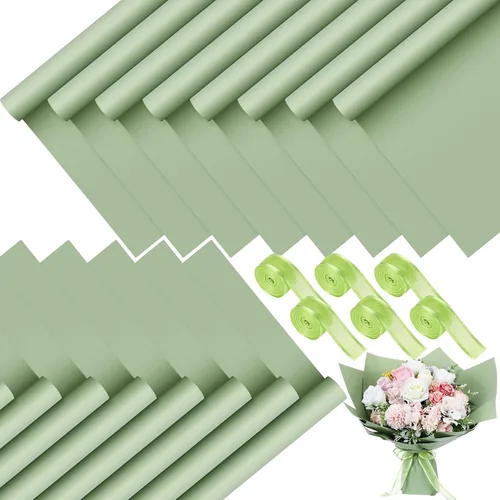 Miniatura 9 de Sabary 120 hojas de papel de regalo de flores, color puro, impermeable, papel de embalaje floral con cinta de 196 pulgadas, suministros de ramo