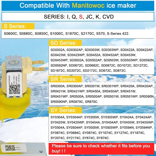 Miniatura 5 de 000009123 IH9123 33129026 válvula de entrada de agua para máquinas de hielo manitowoc, 120V 60Hz 5W se adapta para I, IB, S, SD, JC, QR, SD y K