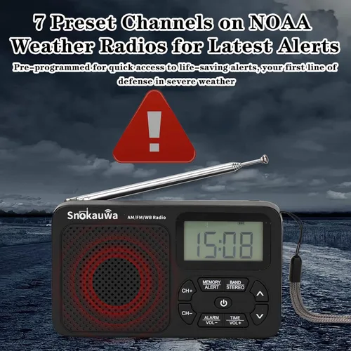 Miniatura 5 de Radio AM FM, radio portátil NOAA para emergencias, pequeña radio digital con almacenamiento de modo dual, sintonizador digital, temporizador