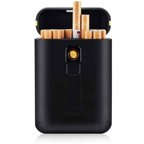 Estuche para cigarrillos con encendedor, paquete portátil grande de 20 cajas de cigarrillos de tamaño regular, encendedor integrado 2 en 1, regalos