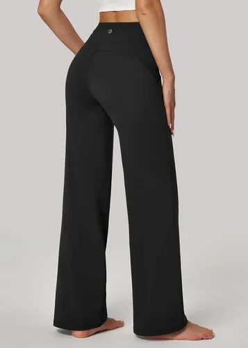 Miniatura 2 de IUGA Pantalones de yoga de pierna ancha para mujer, pantalones deportivos con bolsillos, pantalones de yoga acampanados, holgados, de cintura alta