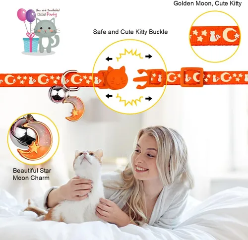 Miniatura 3 de Baeuppit 2 piezas de collares separables para gatos con campana, lindos collares ajustables para gatitos que brillan en la oscuridad
