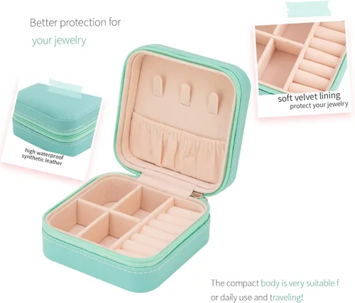 Miniatura 3 de KElofoN Organizador de joyas de viaje joyero de viaje caja organizadora de joyas pequeña para niñas y mujeres azul