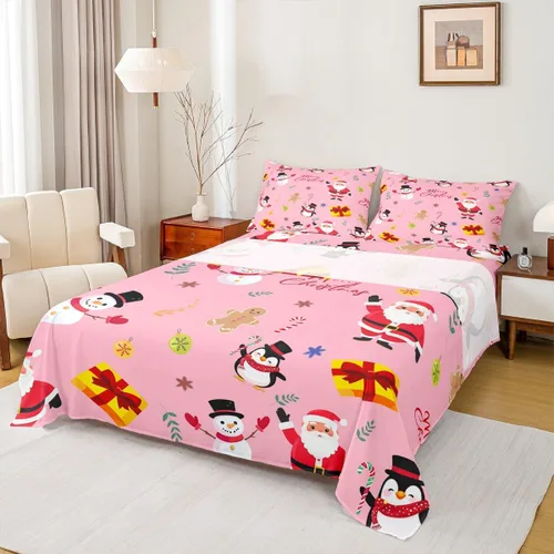 Miniatura 32 de Erosebridal Juego de ropa de cama individual con diseño de árbol de Navidad, muñeco de nieve, decoración de corona de Navidad, sábana bajera
