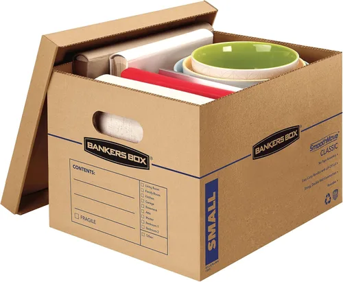Miniatura 2 de Bankers Box Caja de mudanza clásica pequeña, paquete de 10 unidades, asas reforzadas, montaje sin cinta, caja de corrugado con tapa, 15 x 12 x 10