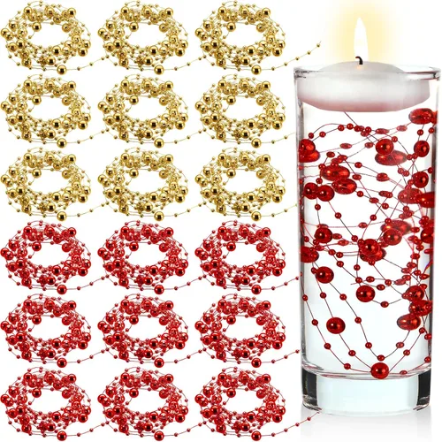 Hicarer Cadena de perlas de 157 pies con 24 cuerdas para velas flotantes, perlas de imitación como relleno de jarrón, ideal para bodas, fiestas,