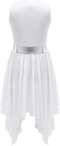 Miniatura 4 de Oyolan Vestido de baile de alabanza lírica de un hombro para niñas y niñas, sin mangas, bloque de color, túnica litúrgica para adoración