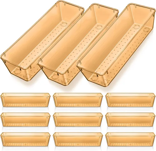 Miniatura 9 de Maitys 12 piezas organizador de cajones de tocador 9 x 3 x 2 pulgadas, organizadores de utensilios de plástico transparente para cajones de cocina
