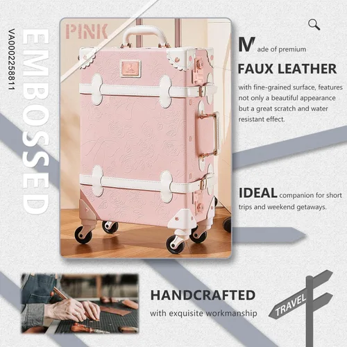 Miniatura 3 de Unitravel Juego de equipaje vintage de 3 piezas para mujer con cerradura TSA, Rosa en relieve.