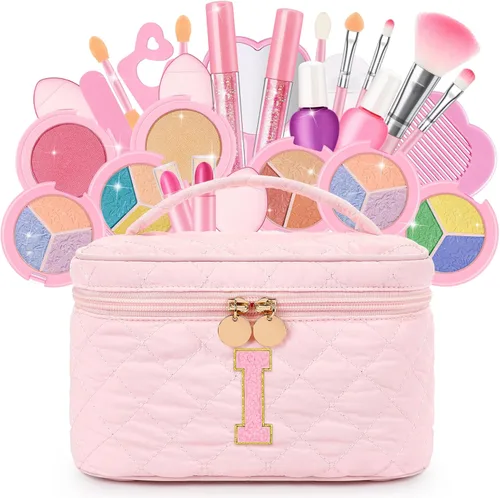 Miniatura 14 de Juego de maquillaje lavable para niñas de 29 piezas - Juego de juguetes de maquillaje real no tóxico con bolsa de cosméticos con letras - Regalos
