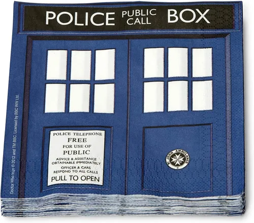 Miniatura 3 de Doctor Who TARDIS Servilletas de papel – Juego de 20 servilletas de fiesta de 6.5 pulgadas – Puerta de la policía Tardis – Vajilla temática