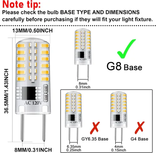 Miniatura 8 de Bombilla LED G8 regulable 3W blanco cálido 3000K T4 base bi-pin 120V 20W-25W reemplazo de bombilla halógena para debajo del gabinete, iluminación