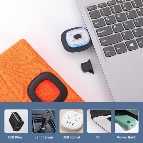Miniatura 2 de YMHB - Gorro unisex con luz, LED recargable por USB, gorro de luz nocturna, para relleno de calcetines de Navidad, regalos para hombres, papás