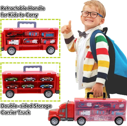 Miniatura 6 de Juguetes para niños de 3 a 4 años, juego de transporte de camiones grandes con 12 vehículos fundidos a presión, camiones, juguetes, autos, regalos