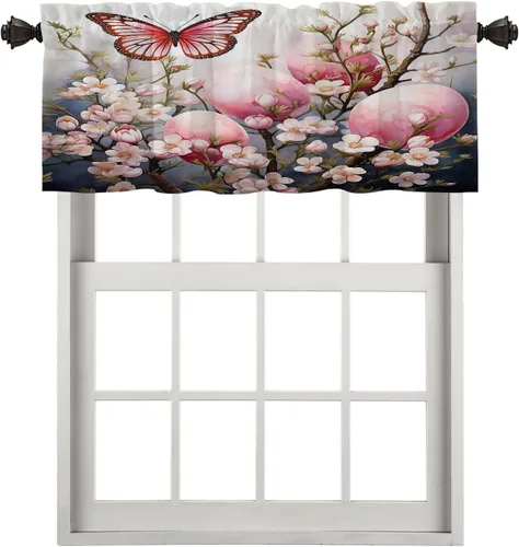 Miniatura 78 de Cortinas opacas de cocina con pintura al óleo de Europa rosa y negra para ventanas, cenefas opacas modernas de torre Eiffel de poliéster multicapa