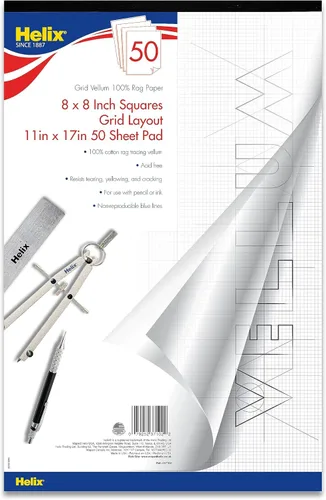 Miniatura 9 de Helix - Bloc de papel 100 % vellum de trapo, 1 pulgada equivale a cuadrícula de 10 x 10 pulgadas, 8.5 x 11 pulgadas, bloc de 50 hojas, sin ácidos