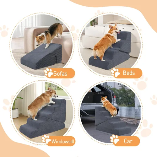 Miniatura 5 de Rampa para perros para cama, escaleras para perros de 16.5 pulgadas de alto para cama alta, escalones para mascotas 2 en 1 para perros pequeños, Gris