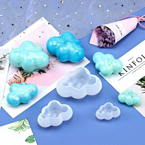 Miniatura 6 de HiParty 3 unids/set 3D nube forma chocolate silicona molde mousse fondant cubo de hielo molde pudín caramelo jabón vela cristal resina epoxi moldes